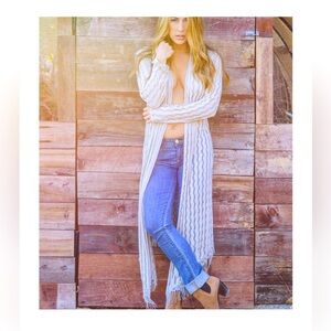 Scandal made in Italy boho style long crocheted duster in natural color OS